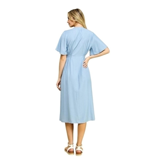 Women Dress ZARA Denim Blue Button Down Comfortable Fit Chambray Midi Robe Dress - Picture 4 of 10